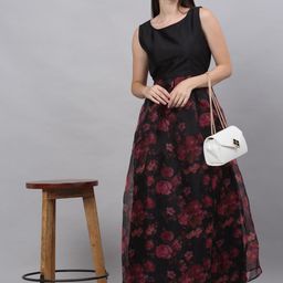 NEUDIS Black Floral Printed Maxi Dress-image-91