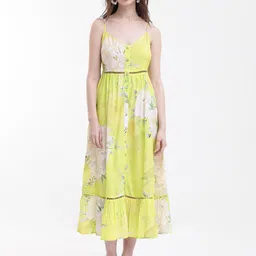 RAREISM Floral Printed Shoulder Straps Gathered Fit & Flare Midi Dress-picture-36