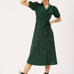 DressBerry Solid Crepe Shirt Midi Dress-image-45