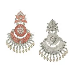 Estele Rhodium-Plated Leaf Shaped Drop Earrings image 4
