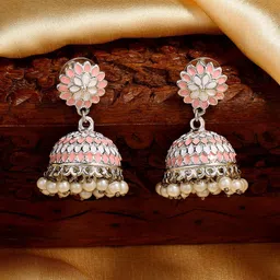 Estele Rhodium-Plated Floral Jhumkas Earrings-image-47