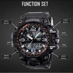 V2A Men Black Patterned Dial & Black Straps Analogue and Digital Multi Function Watch image 1