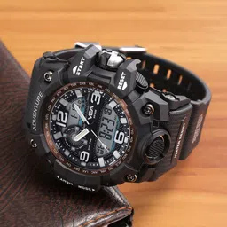 V2A Men Black Patterned Dial & Black Straps Analogue and Digital Multi Function Watch image 2