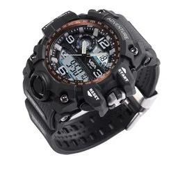 V2A Men Black Patterned Dial & Black Straps Analogue and Digital Multi Function Watch image 4