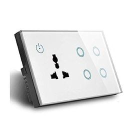Protium Smart Touch Combo Switch, With Energy monitoring function, Compatible with Alexa, Google Home, IFTTT & Smart life App (4 Gang+1 Socket, White) image 1