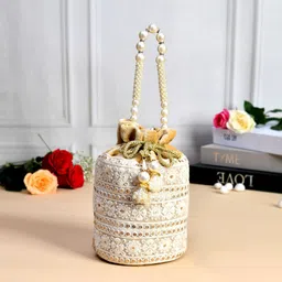Kuber Industries Embellished Beaded Handle Velvet Potli-10