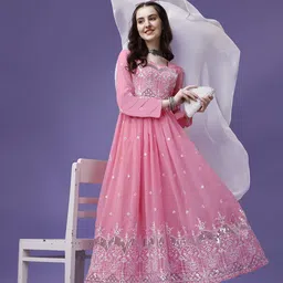 Kedar Fab Geometric Embroidered Sweetheart Neck Gown Maxi Ethnic Dress With Dupatta-image-69