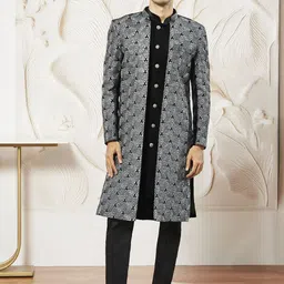 VASTRAMAY Embroidered Indo Western Sherwani Set-picture-27