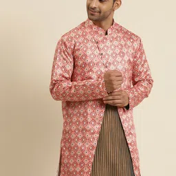 SOJANYA Men Peach-Coloured & Coral Orange Printed Tailored Jacket-28