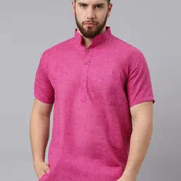 RIAG Band Collar Khadi Pure Cotton Short Kurta-image-91