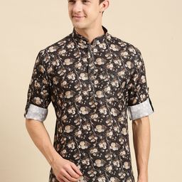 Sanwara Men Brown Floral Printed Kurta-image-37