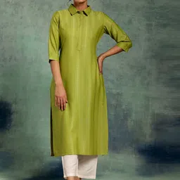 Libas Striped Shirt Collar Pathani Kurta-image-55