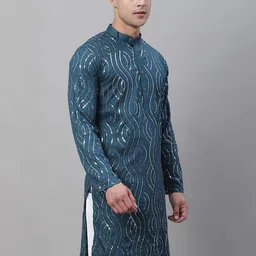 SOJANYA Mandarin Collar Sequined Pure Cotton Kurta-picture-23