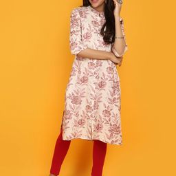 V-Mart Floral Printed Band Collar Straight Kurta-image-47