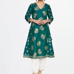 Global Desi V-Neck Floral Printed Anarkali Kurta-image-16