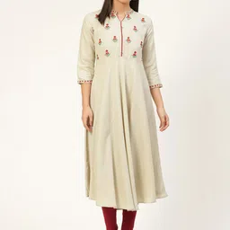 RANGMAYEE Ethnic Motifs Embroidered Anarkali Cotton Kurta-picture-22