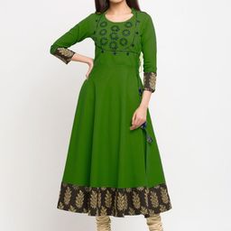YASH GALLERY Women Green & Black Embroidered Anarkali Kurta-image-80