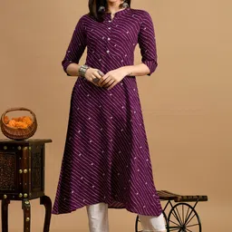GLOWWORLD Striped Mandarin Collar A-Line Kurta-34