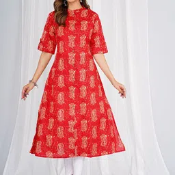 KALINI Ethnic Motifs Printed Mandarin Collar Cotton A-Line Kurta-image-80