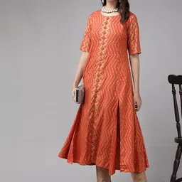 KALINI Geometric Printed Round Neck Short Sleeves Anarkali Kurta-28