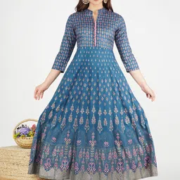 JAIPURI COLLECTION Women Blue Ethnic Motifs Printed Anarkali Kurta-picture-47