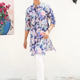 SHIWAM ETHNIX Floral Printed Mandarin Collar Cotton Straight Kurta-picture-19