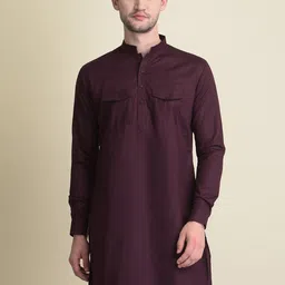 NAMASKAR Men Red Cotton Solid Kurta-48