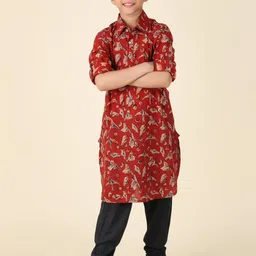 Fabindia Boys Quirky Printed Pathani Cotton Kurta-image-89