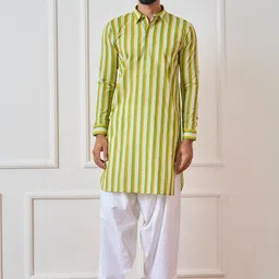 See Designs Striped Shirt Collar Pure Cotton Kurta-image-95