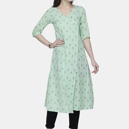 Aarsha Women Green Printed Angrakha Cotton Kurta-image-55