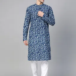 See Designs Men Blue & White Abstract Printed Kurta-image-85