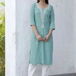 KALINI Floral Embroidered Chikankari Cotton Straight Kurta-image-65