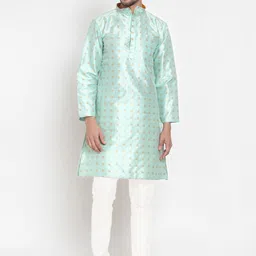 KLOTTHE Men Green & Gold-Toned Ethnic Motifs Cotton Silk Kurta-20