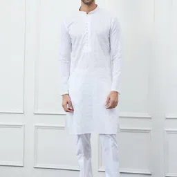 See Designs Striped Cotton Mandarin Collar Thread Work Straight Kurta-image-76
