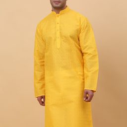 KRAFT INDIA Ethnic Motifs Embroidered Mandarin Collar Chikankari Kurta-image-84