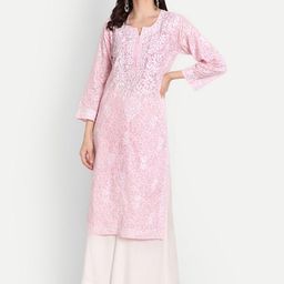 Indiankala4u Women Pink Floral Embroidered Chikankari Kurta-image-68