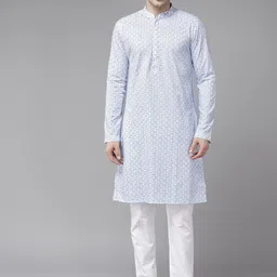 See Designs Geometric Embroidered Mandarin Collar Straight Cotton Kurta-image-27