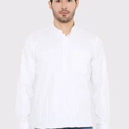 Maharaja Band Collar Long Sleeves Linen Striped Straight Kurta-27
