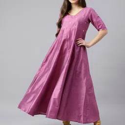 DECKEDUP Women Purple Anarkali Kurta-image-12