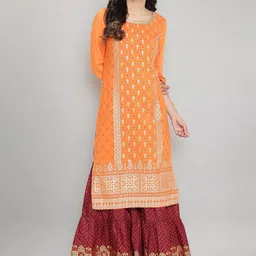 AURELIA Women Orange Geometric Gotta Patti Anarkali Kurta-image-90