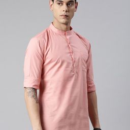 THE SOUL PATROL Band Collar Cuffed Sleeves Pure Cotton Short Kurta-image-48