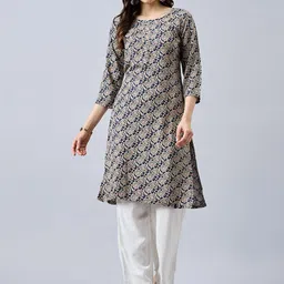 THE PAJAMA FACTORY Floral Printed Round Neck Straight Kurta-picture-12