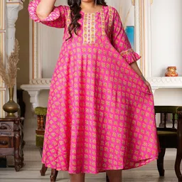KALINI Plus Size Ethnic Motifs Printed Round Neck A-Line Kurta-picture-43