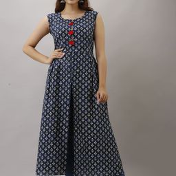 KIMAYRA Women Blue Ethnic Motifs Printed Thread Work Anarkali Kurta-8