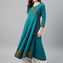 KALINI Geometric Patch Work Angrakha Cotton Anarkali Kurta-picture-36