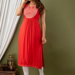 NISHABD Ethnic Motifs Embroidered Thread Work Empire Kurta-55
