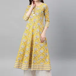 KALINI Floral Printed Tie-Up Neck Mirror Work Cotton Anarkali Kurta-picture-23