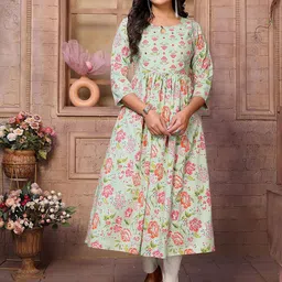 Rangita Floral Printed Mirror Work Keyhole Neck Anarkali Kurta-picture-10