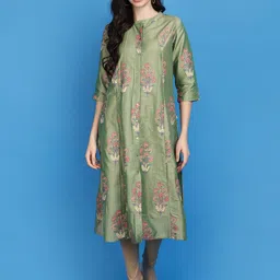 V-Mart Woven Design Embellished Mandarin Cotton Collar Curved Anarkali Kurta-24