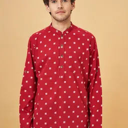 indus route by Pantaloons Printed Mandarin Collar Pure Cotton Pathani Kurta-29